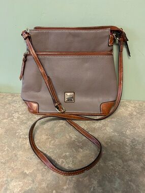 Dooney & Bourke Gray Pebble Leather Crossbody with Brown Trim